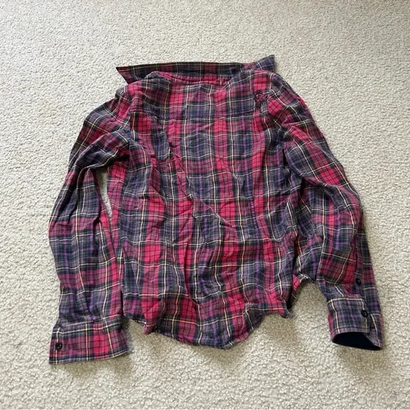 FOX button down plaid flannel shirt red & black M medium - Picture 8 of 9